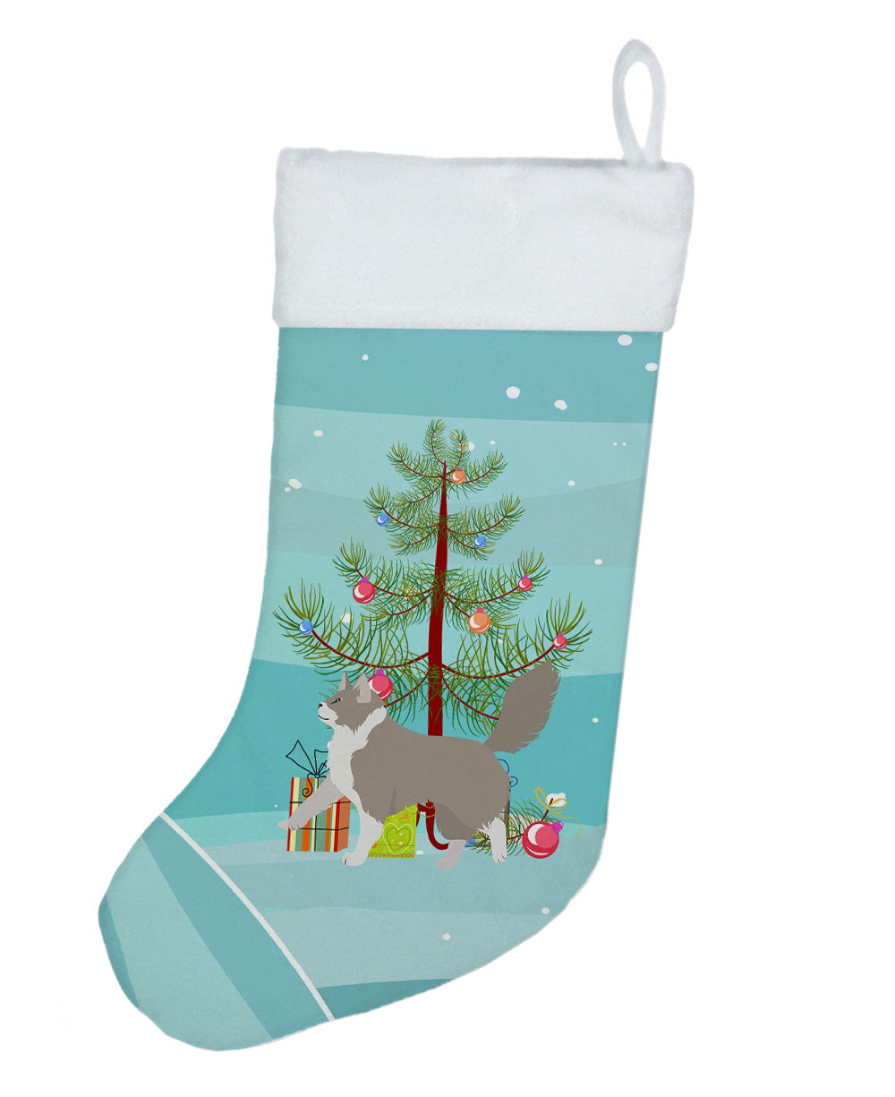 Asian Semi Longhaired Cat Christmas Holiday Stocking Double-Sided Print, Polyester Suede,11x18, Made in USA