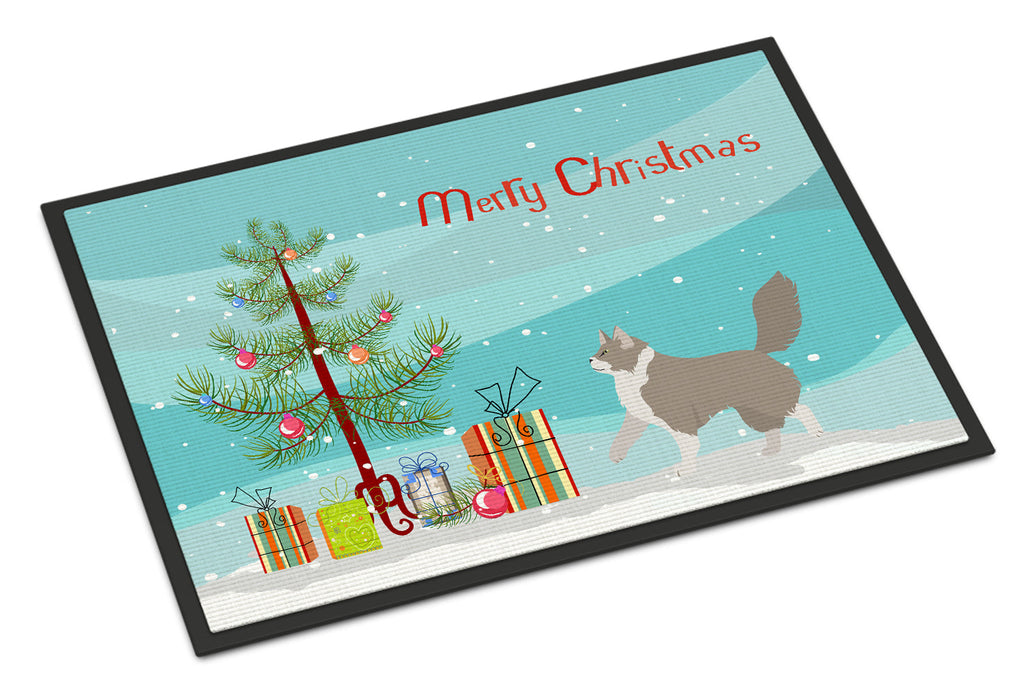 Asian Semi Longhaired Cat Christmas Doormat Indoor Outdoor 18H X 27W Front Door Mat Rugs for Entryway, Non Slip Washable