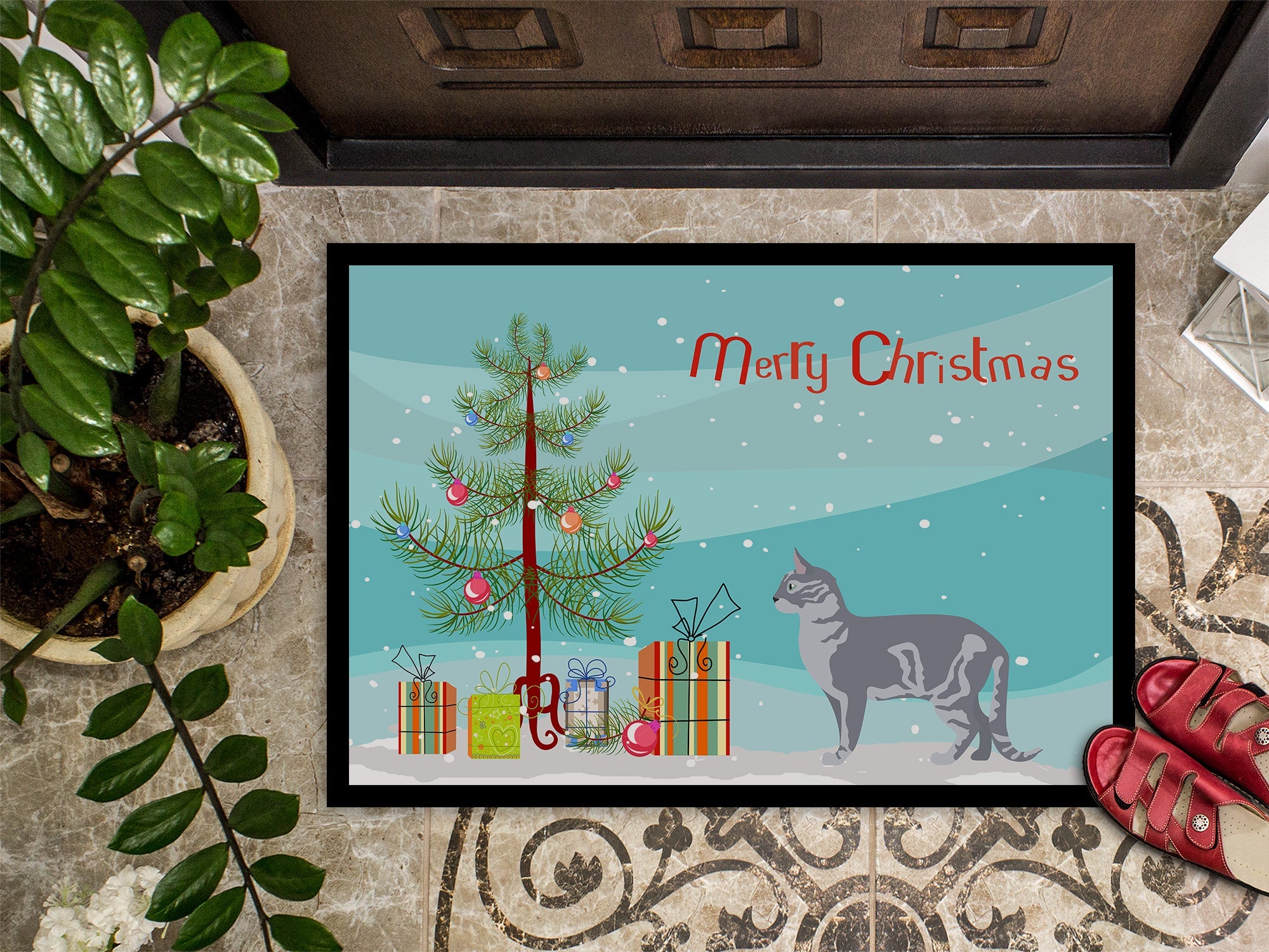 Australian Mist Cat Christmas Doormat Indoor Outdoor 18H X 27W Front Door Mat Rugs for Entryway, Non Slip Washable