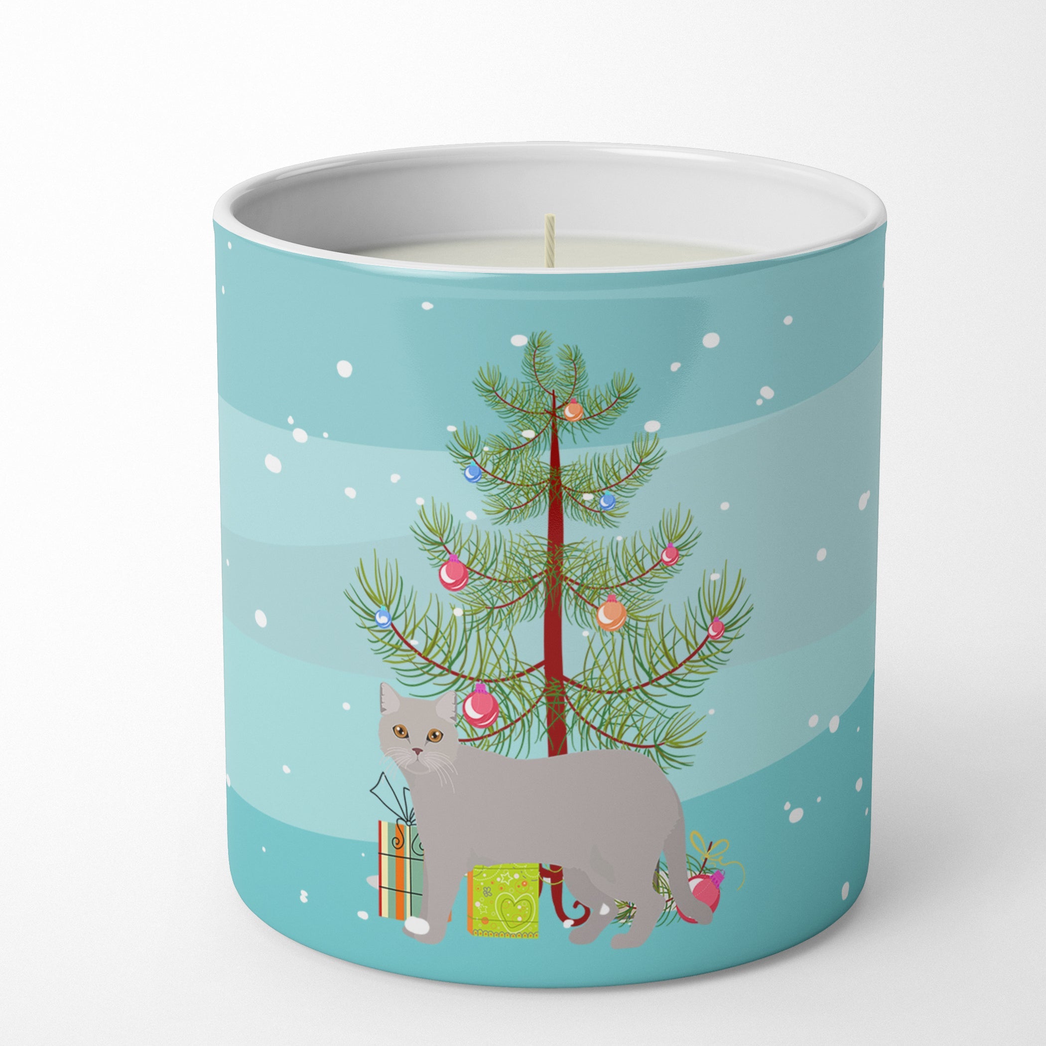 British Semi Longhair Cat Christmas Decorative Soy Candle Nature Soy Wax Essential Oil Home Decor Ideal for Bedroom Kitchen Bath Office Gift, 10 oz