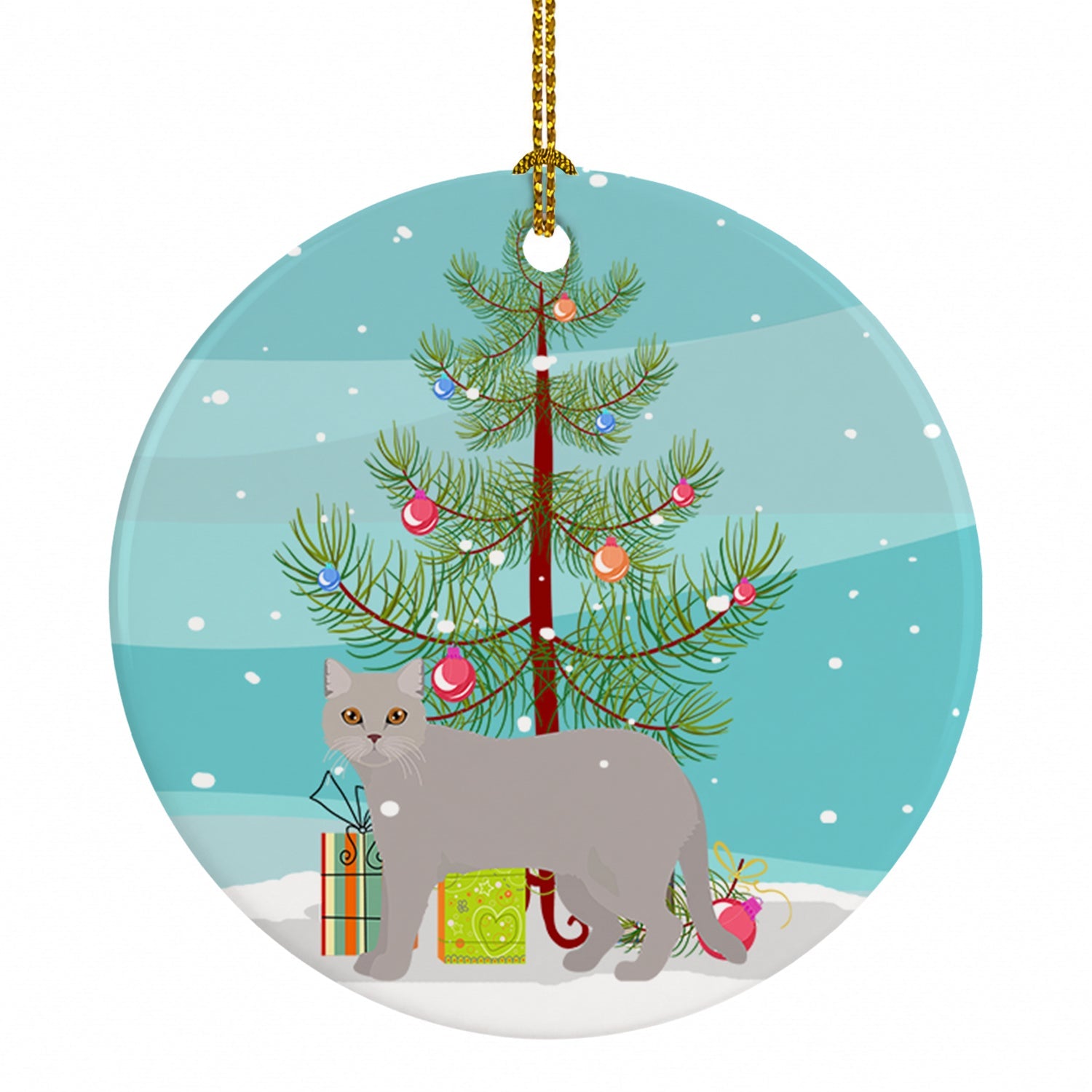 British Semi Longhair Cat Christmas Ceramic Ornament Christmas Tree Hanging Decorations for Home Christmas Holiday, Party, Gift, 3 in, Multicolor