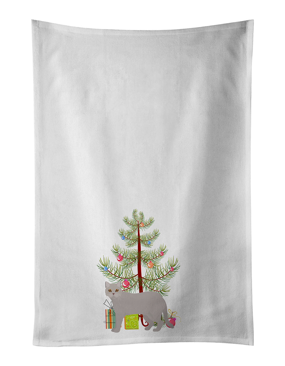 British Semi Longhair Cat Christmas Kitchen Towel Set of 2 White Dish Towels Decorative Bathroom Hand towel for Hand, Face, Hair, Yoga, Tea, Dishcloth, 19 X 28", White