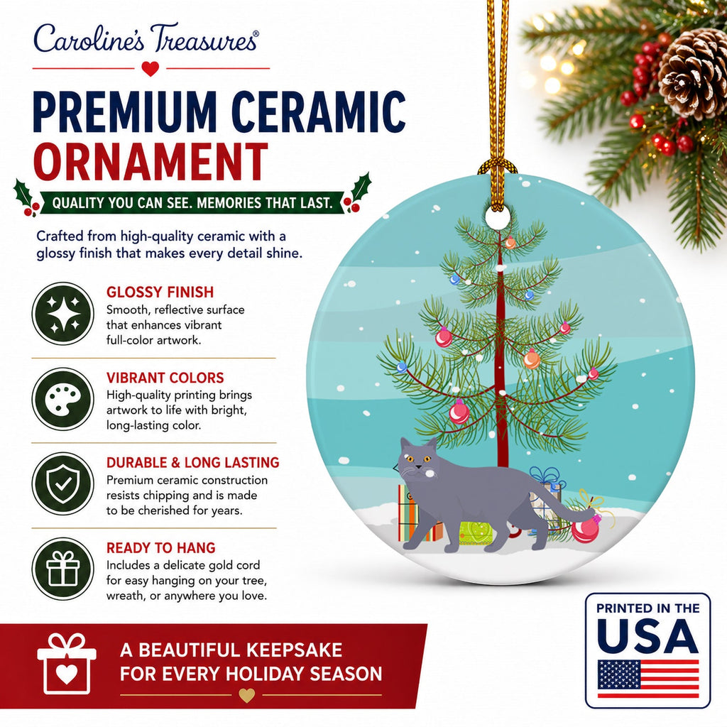 British Shorthair Cat Christmas Ceramic Ornament Christmas Tree Hanging Decorations for Home Christmas Holiday, Party, Gift, 3 in, Multicolor