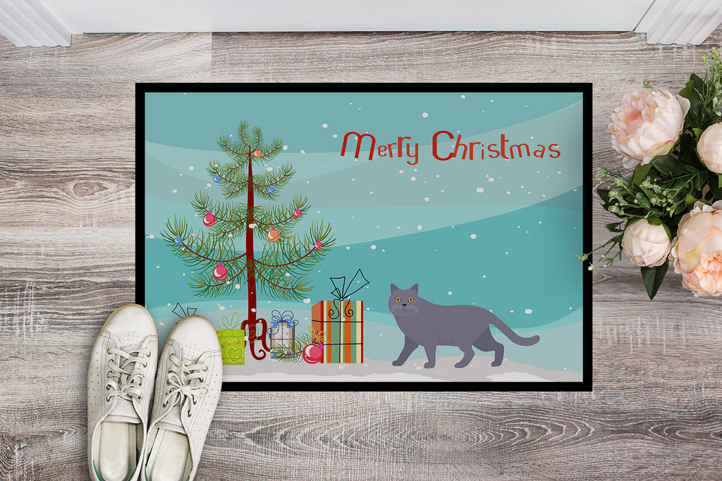 British Shorthair Cat Christmas Doormat Indoor Outdoor 24H X 36W Front Door Mat Rugs for Entryway, Non Slip Washable Low Pile,