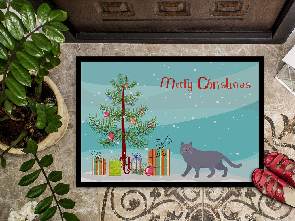 British Shorthair Cat Christmas Doormat Indoor Outdoor 18H X 27W Front Door Mat Rugs for Entryway, Non Slip Washable