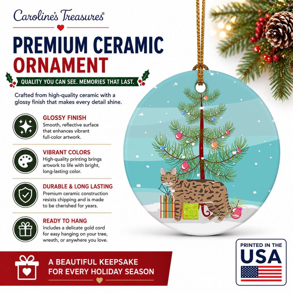 California Spangled Cat Christmas Ceramic Ornament Christmas Tree Hanging Decorations for Home Christmas Holiday, Party, Gift, 3 in, Multicolor