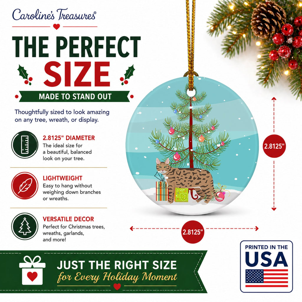California Spangled Cat Christmas Ceramic Ornament Christmas Tree Hanging Decorations for Home Christmas Holiday, Party, Gift, 3 in, Multicolor