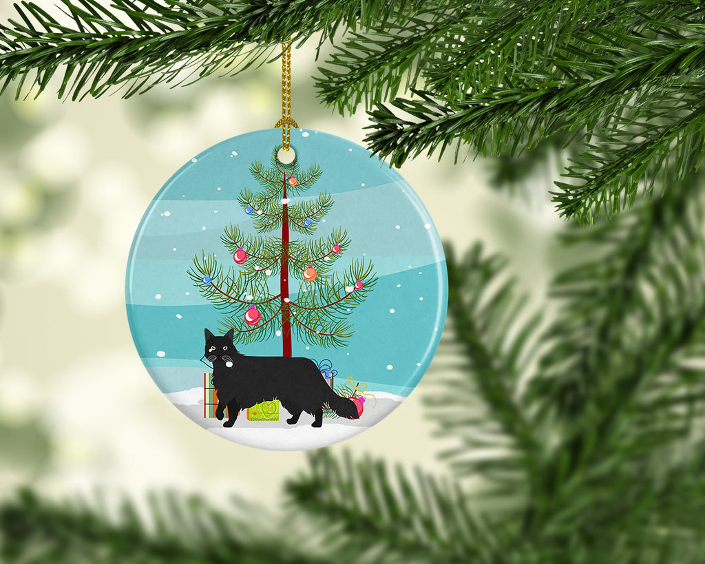 Black Chantilly Tiffany Cat Christmas Ceramic Ornament Christmas Tree Hanging Decorations for Home Christmas Holiday, Party, Gift, 3 in, Multicolor