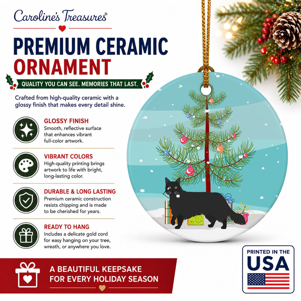 Black Chantilly Tiffany Cat Christmas Ceramic Ornament Christmas Tree Hanging Decorations for Home Christmas Holiday, Party, Gift, 3 in, Multicolor