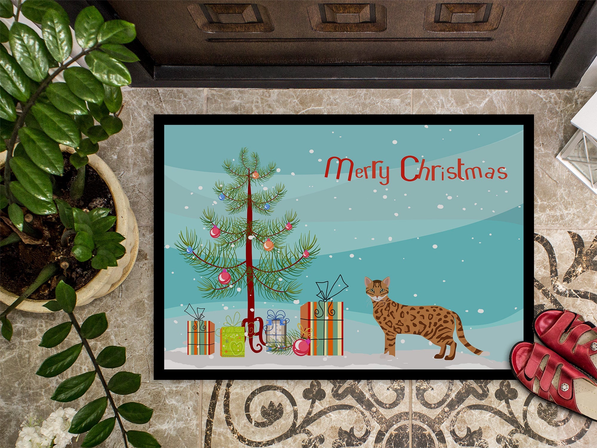 Cheetoh Cat Christmas Doormat Indoor Outdoor 24H X 36W Front Door Mat Rugs for Entryway, Non Slip Washable Low Pile,