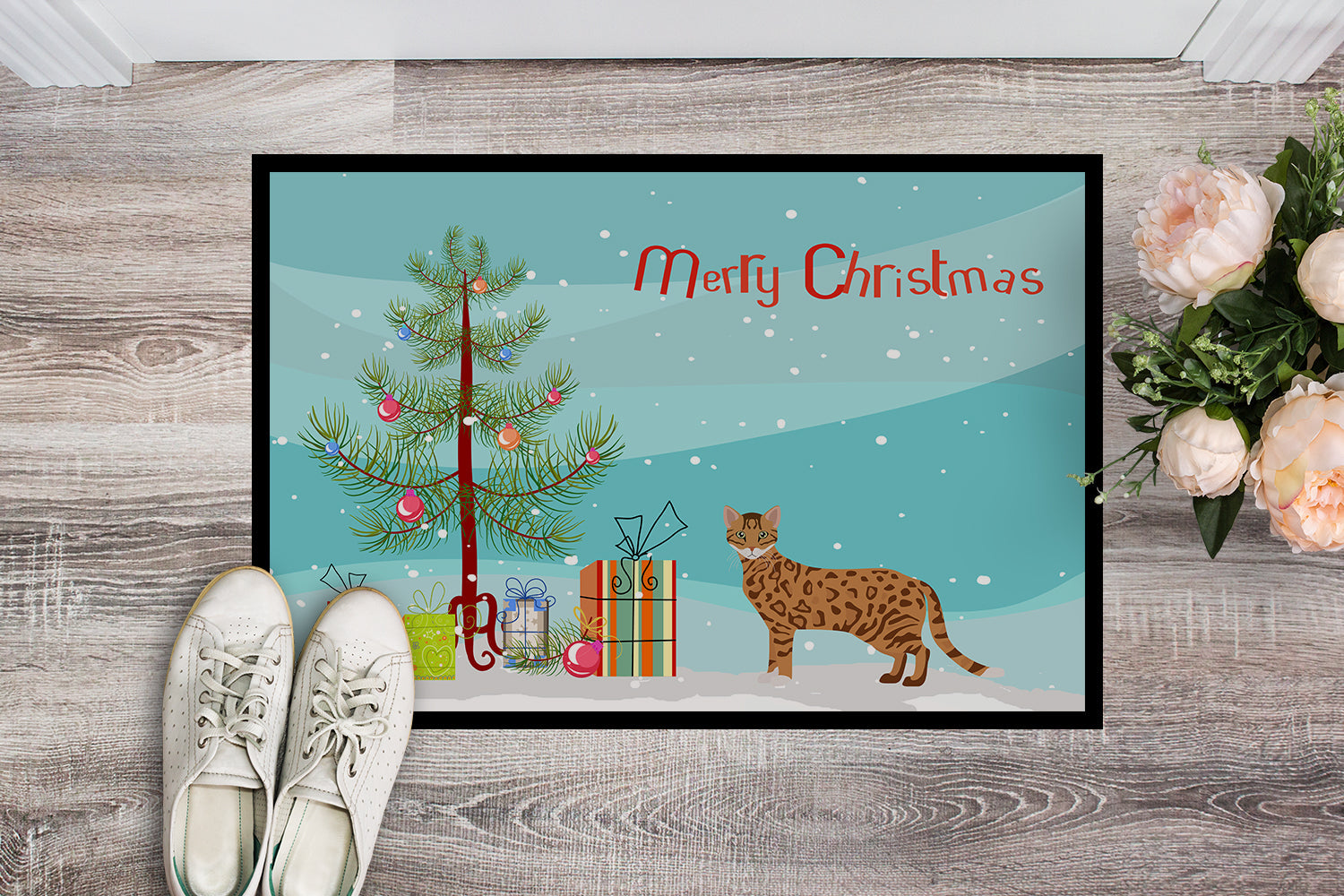 Cheetoh Cat Christmas Doormat Indoor Outdoor 18H X 27W Front Door Mat Rugs for Entryway, Non Slip Washable