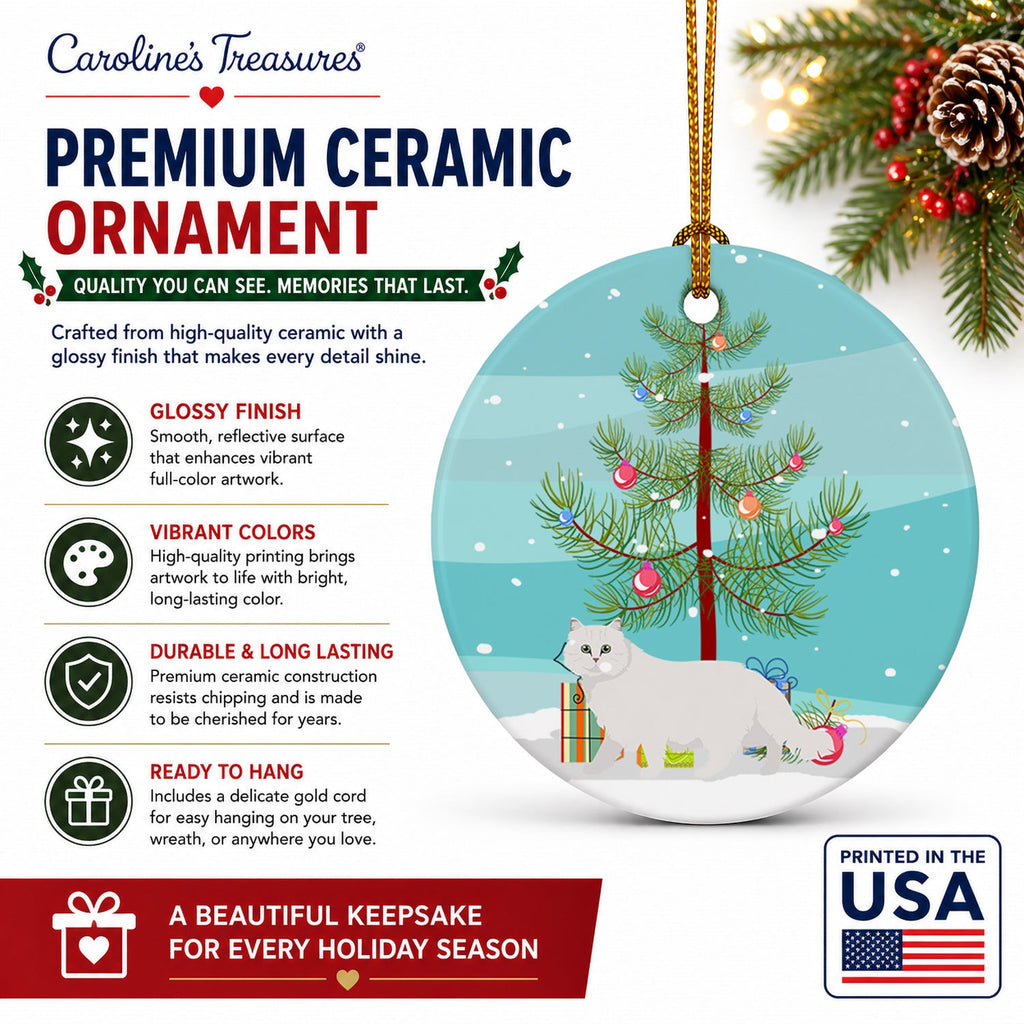 Chinchilla Persian Longhair Cat Christmas Ceramic Ornament Christmas Tree Hanging Decorations for Home Christmas Holiday, Party, Gift, 3 in, Multicolor