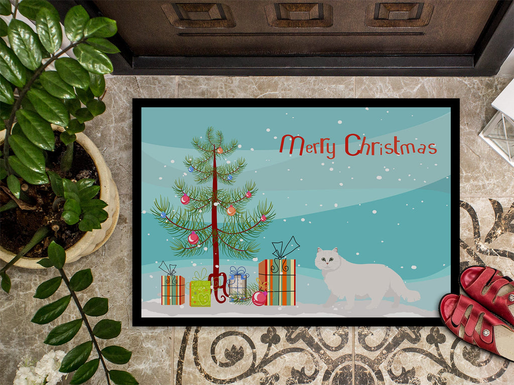 Chinchilla Persian Longhair Cat Christmas Doormat Indoor Outdoor 24H X 36W Front Door Mat Rugs for Entryway, Non Slip Washable Low Pile,