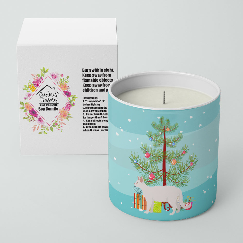 White Devon Rex Cat Christmas Decorative Soy Candle Nature Soy Wax Essential Oil Home Decor Ideal for Bedroom Kitchen Bath Office Gift, 10 oz