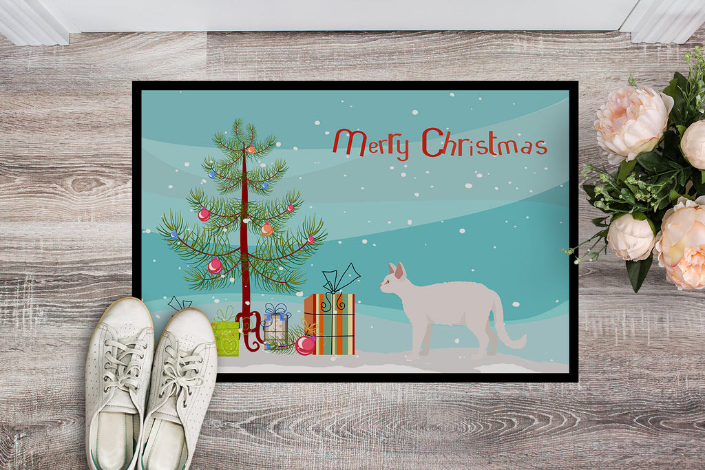 White Devon Rex Cat Christmas Doormat Indoor Outdoor 24H X 36W Front Door Mat Rugs for Entryway, Non Slip Washable Low Pile,