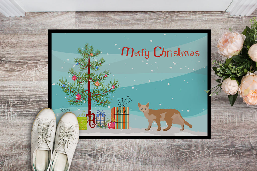 Devon Rex Cat Christmas Doormat Indoor Outdoor 18H X 27W Front Door Mat Rugs for Entryway, Non Slip Washable