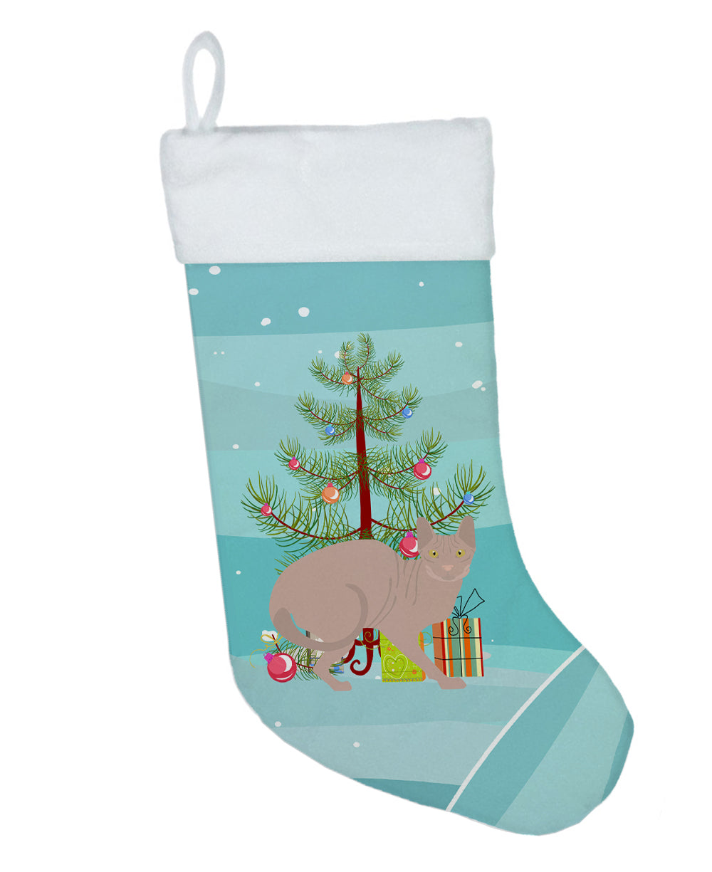 Don Sphynx Cat Christmas Holiday Stocking Double-Sided Print, Polyester Suede,11x18, Made in USA