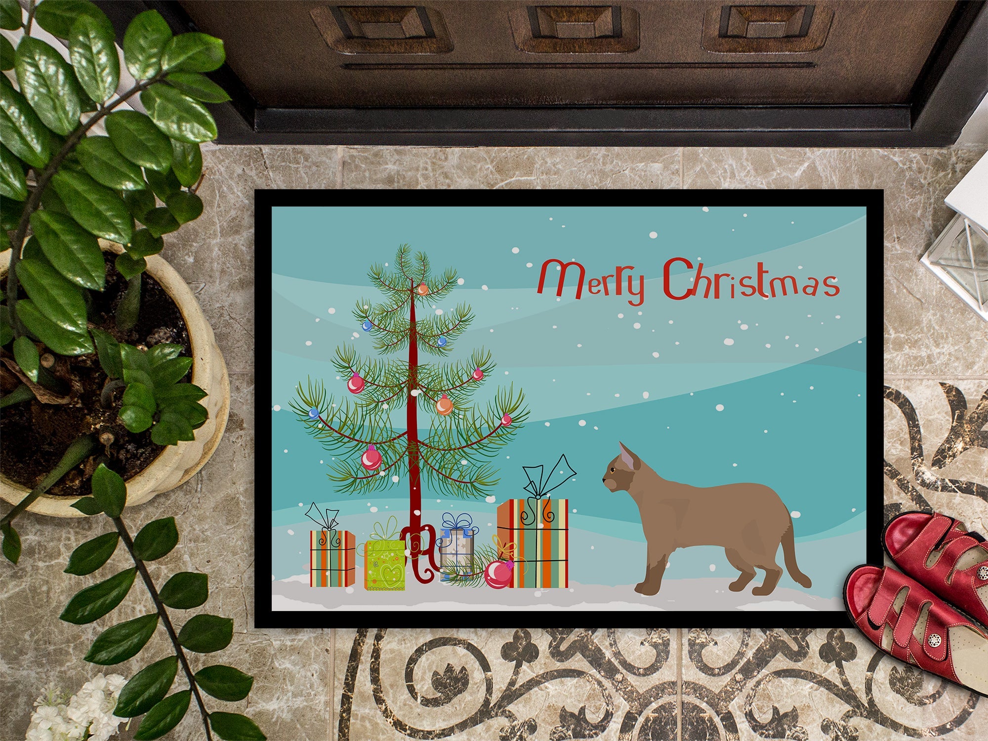 European Burmese Cat Christmas Doormat Indoor Outdoor 24H X 36W Front Door Mat Rugs for Entryway, Non Slip Washable Low Pile,