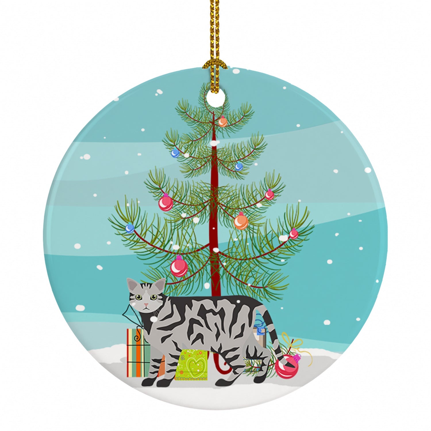 European Shorthair Cat Christmas Ceramic Ornament Christmas Tree Hanging Decorations for Home Christmas Holiday, Party, Gift, 3 in, Multicolor