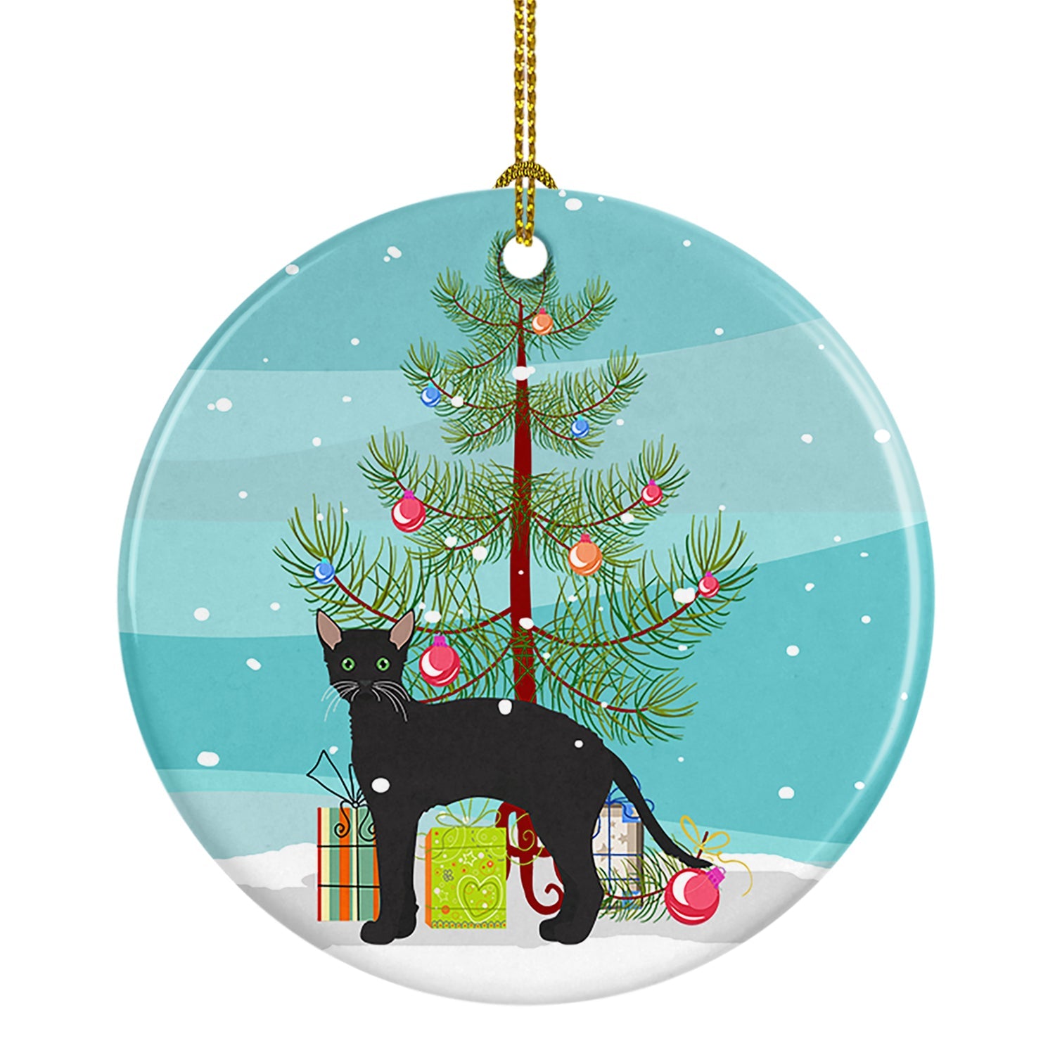 Black German Rex Cat Christmas Ceramic Ornament Christmas Tree Hanging Decorations for Home Christmas Holiday, Party, Gift, 3 in, Multicolor