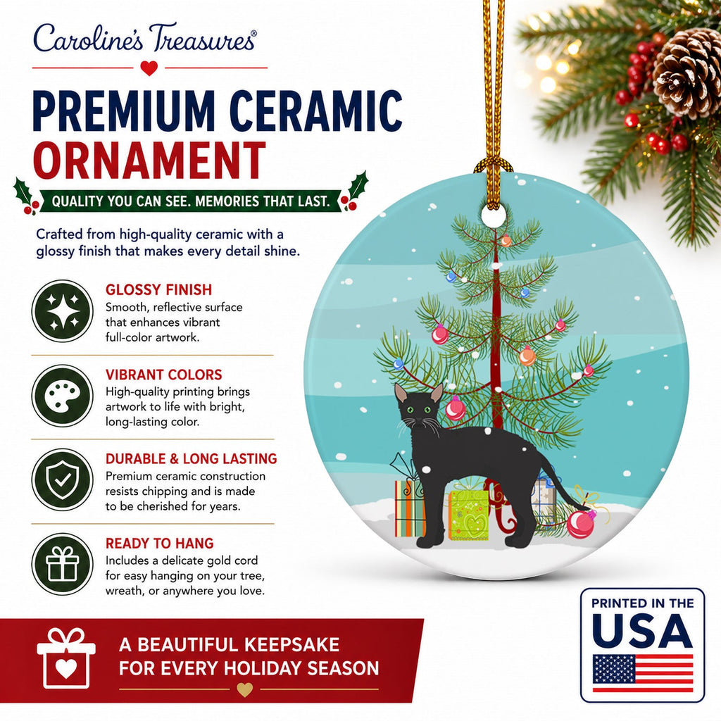 Black German Rex Cat Christmas Ceramic Ornament Christmas Tree Hanging Decorations for Home Christmas Holiday, Party, Gift, 3 in, Multicolor