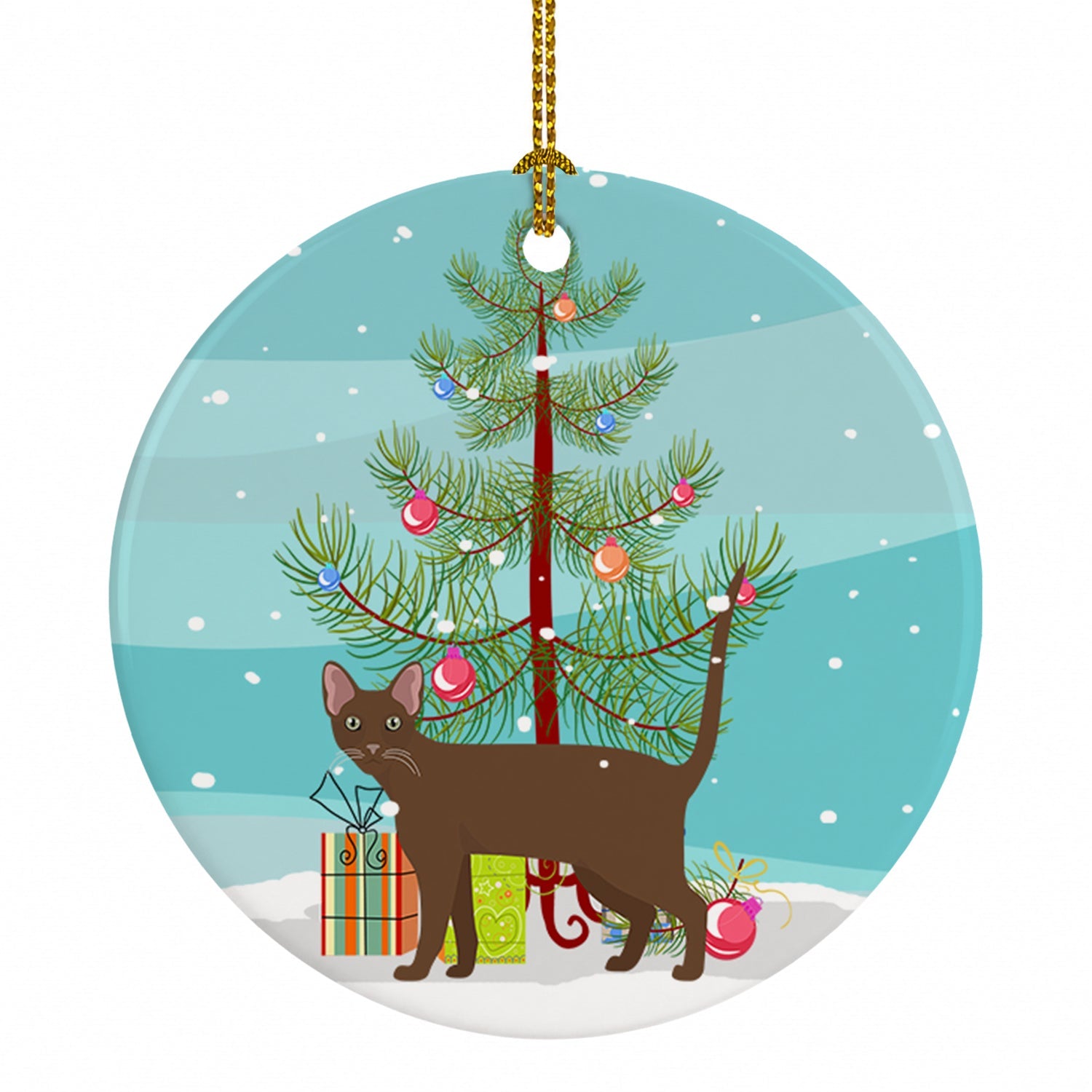Havana Brown Cat Christmas Ceramic Ornament Christmas Tree Hanging Decorations for Home Christmas Holiday, Party, Gift, 3 in, Multicolor