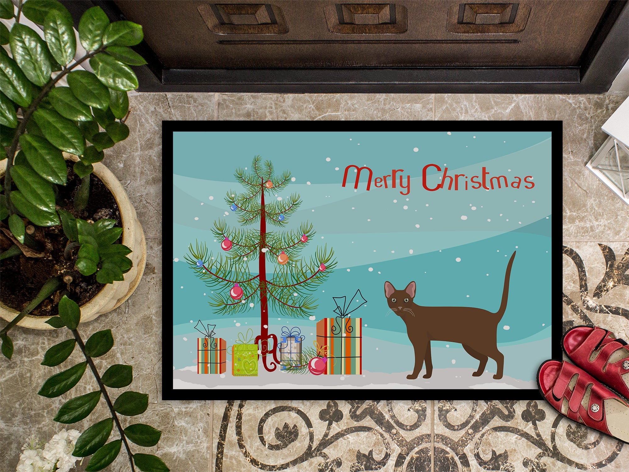 Havana Brown Cat Christmas Doormat Indoor Outdoor 18H X 27W Front Door Mat Rugs for Entryway, Non Slip Washable