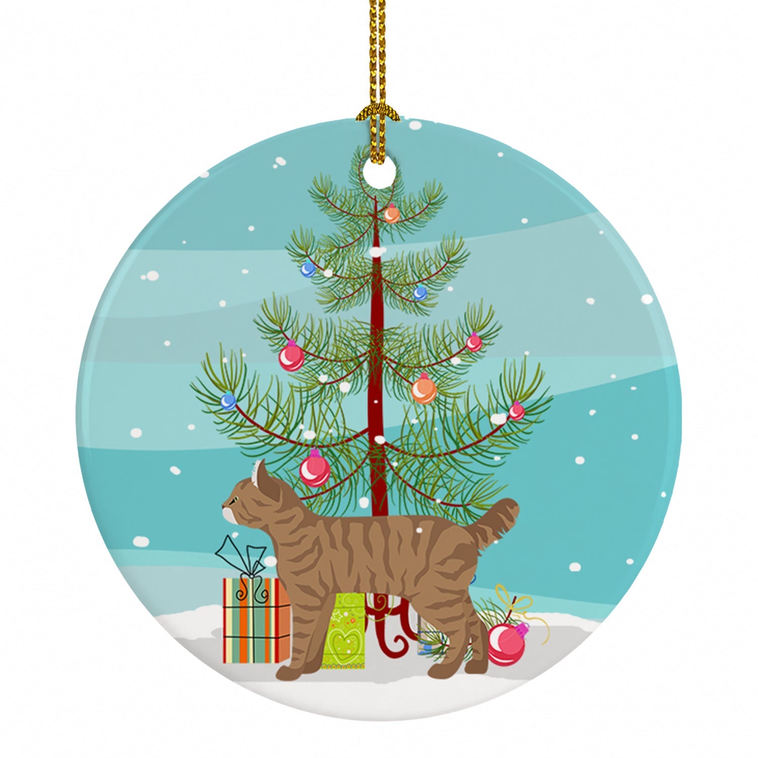Highlander Lynx Cat Christmas Ceramic Ornament Christmas Tree Hanging Decorations for Home Christmas Holiday, Party, Gift, 3 in, Multicolor