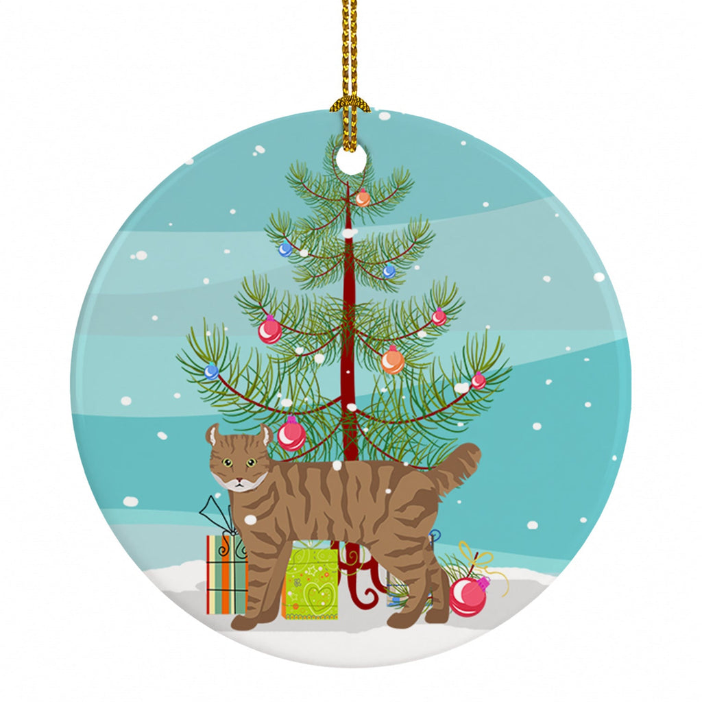 Highlander Lynx Cat Christmas Ceramic Ornament Christmas Tree Hanging Decorations for Home Christmas Holiday, Party, Gift, 3 in, Multicolor