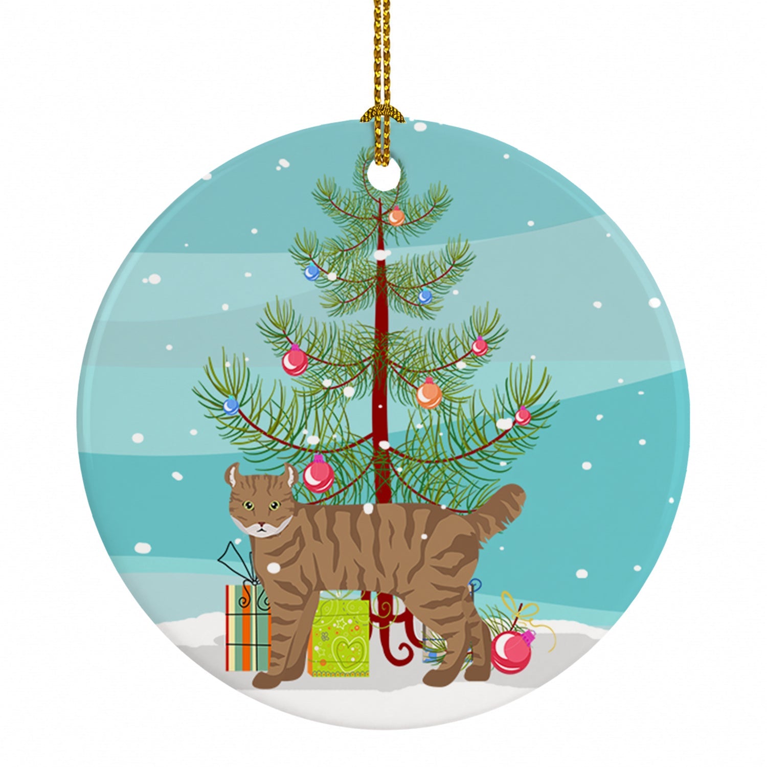 Highlander Lynx Cat Christmas Ceramic Ornament Christmas Tree Hanging Decorations for Home Christmas Holiday, Party, Gift, 3 in, Multicolor