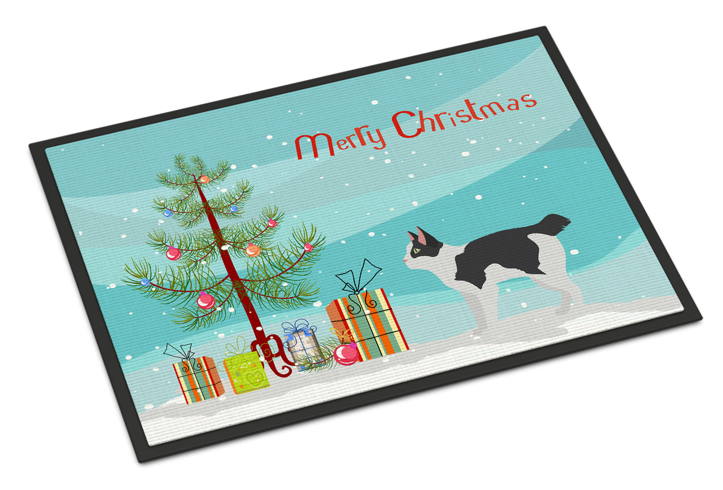 Japanese Bobtail Cat Christmas Doormat Indoor Outdoor 18H X 27W Front Door Mat Rugs for Entryway, Non Slip Washable