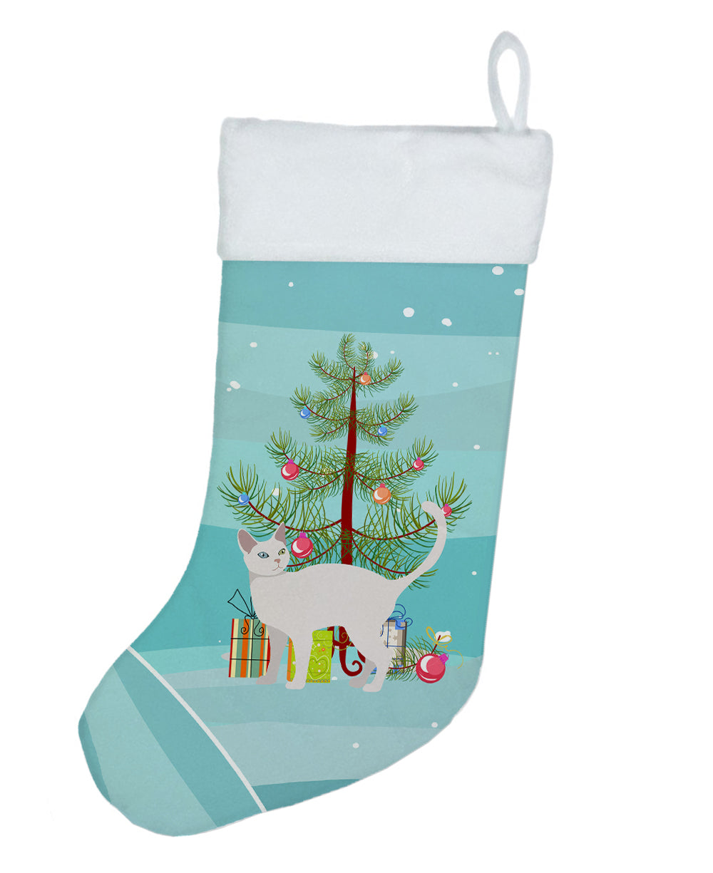 Khao Manee Cat Christmas Holiday Stocking Double-Sided Print, Polyester Suede,11x18, Made in USA