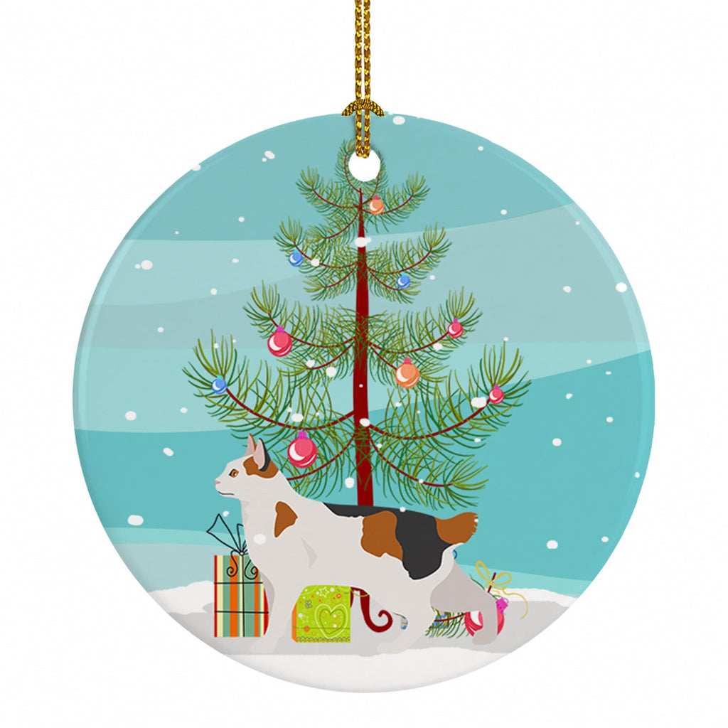 Korean Bobtail Cat Christmas Ceramic Ornament Christmas Tree Hanging Decorations for Home Christmas Holiday, Party, Gift, 3 in, Multicolor