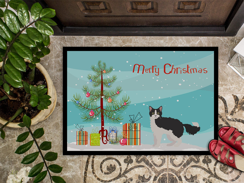 La Perm Cat Christmas Doormat Indoor Outdoor 18H X 27W Front Door Mat Rugs for Entryway, Non Slip Washable