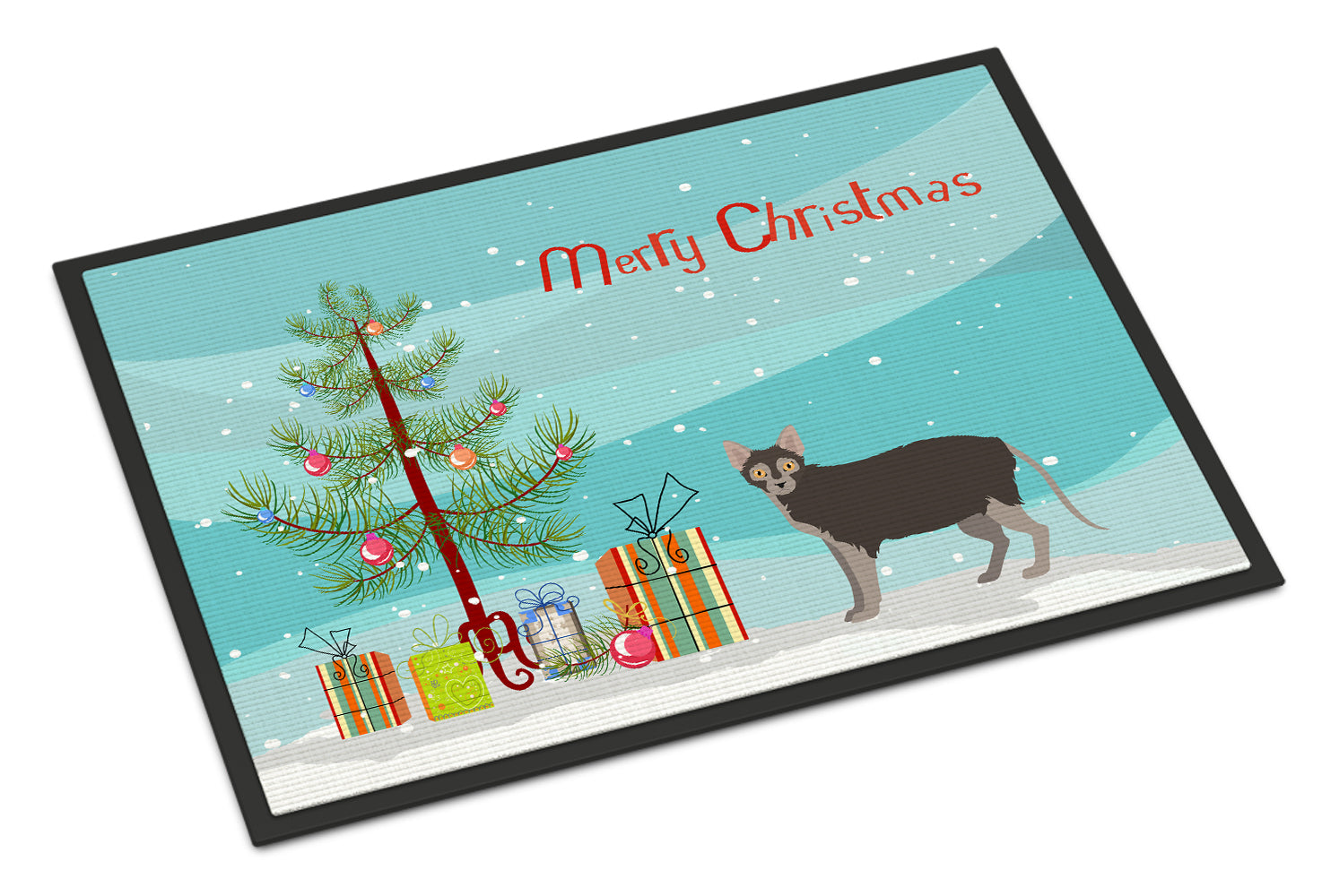 Lykoi Cat Merry Christmas Doormat Indoor Outdoor 24H X 36W Front Door Mat Rugs for Entryway, Non Slip Washable Low Pile,