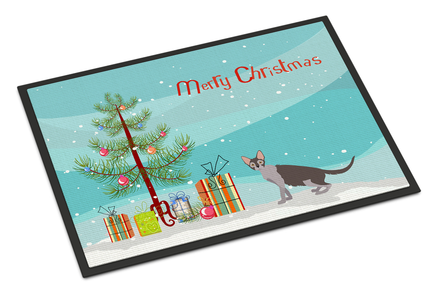 Lykoi Cat Merry Christmas Doormat Indoor Outdoor 24H X 36W Front Door Mat Rugs for Entryway, Non Slip Washable Low Pile,