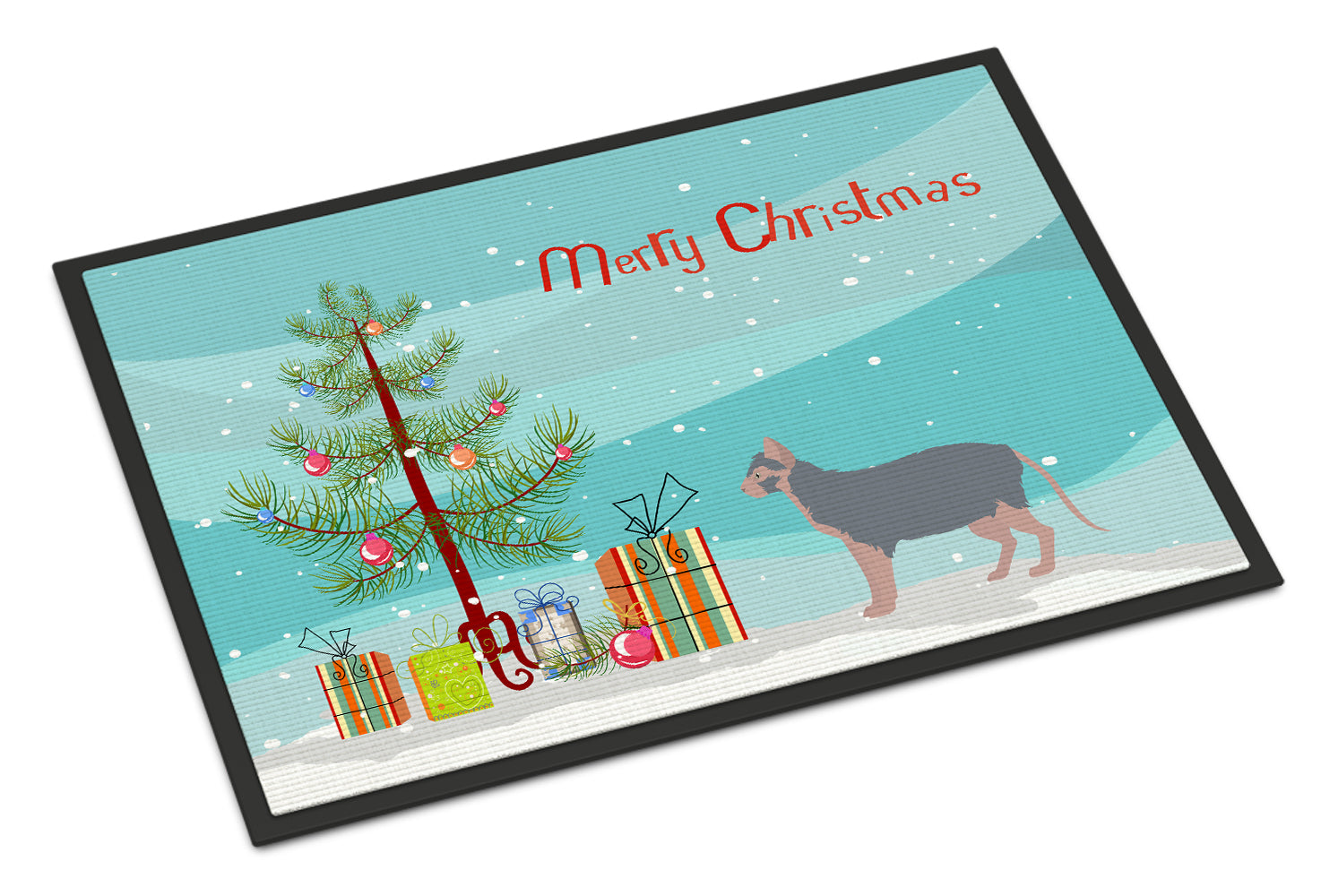 Lykoi Cat Merry Christmas Doormat Indoor Outdoor 18H X 27W Front Door Mat Rugs for Entryway, Non Slip Washable