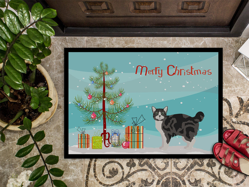 Manx Cat Christmas Doormat Indoor Outdoor 24H X 36W Front Door Mat Rugs for Entryway, Non Slip Washable Low Pile,