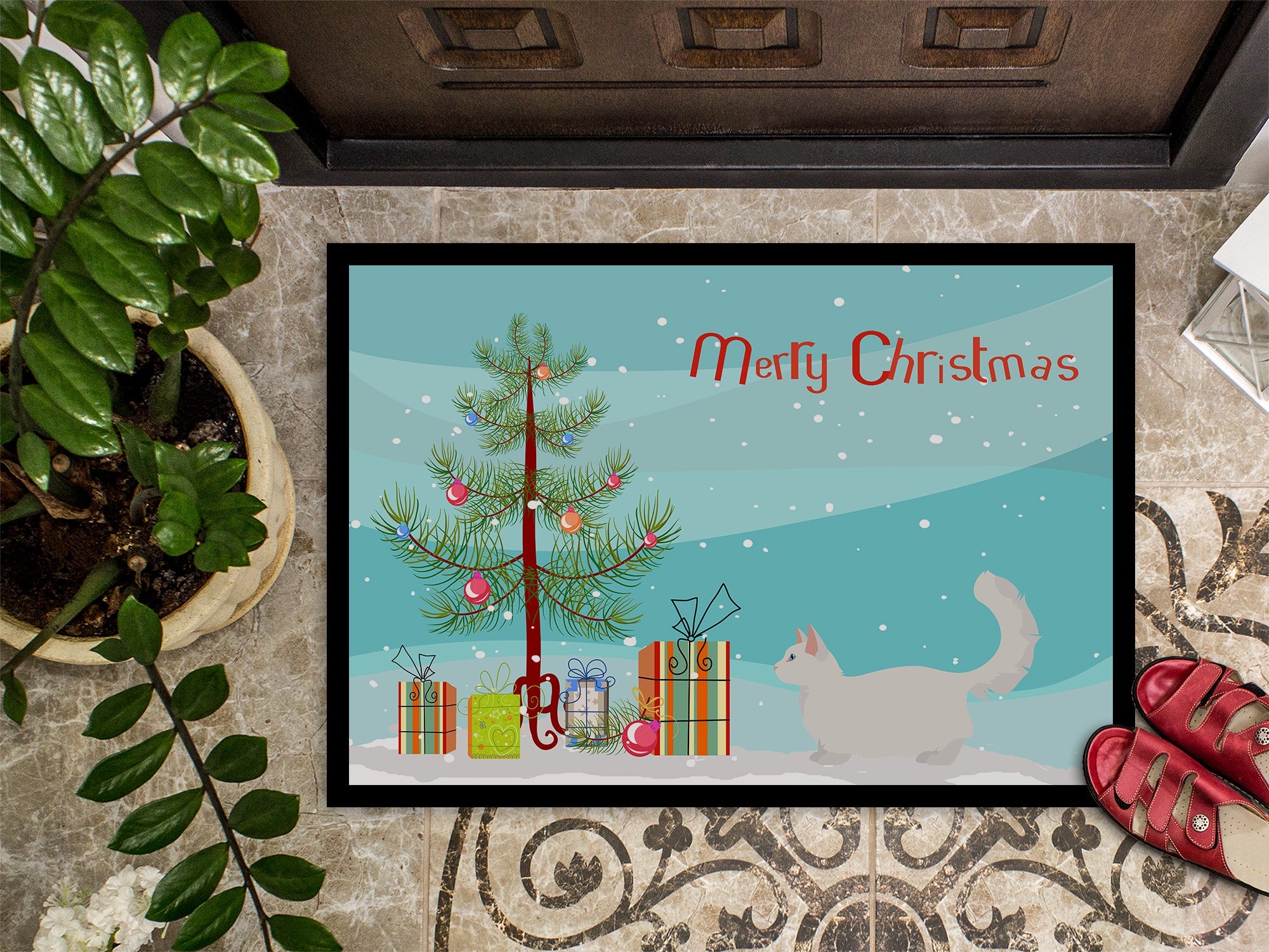 Munchkin Cat Christmas Doormat Indoor Outdoor 18H X 27W Front Door Mat Rugs for Entryway, Non Slip Washable