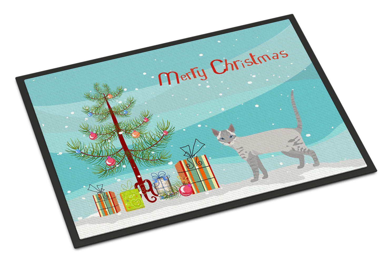 Ojos Azules Cat Christmas Doormat Indoor Outdoor 18H X 27W Front Door Mat Rugs for Entryway, Non Slip Washable