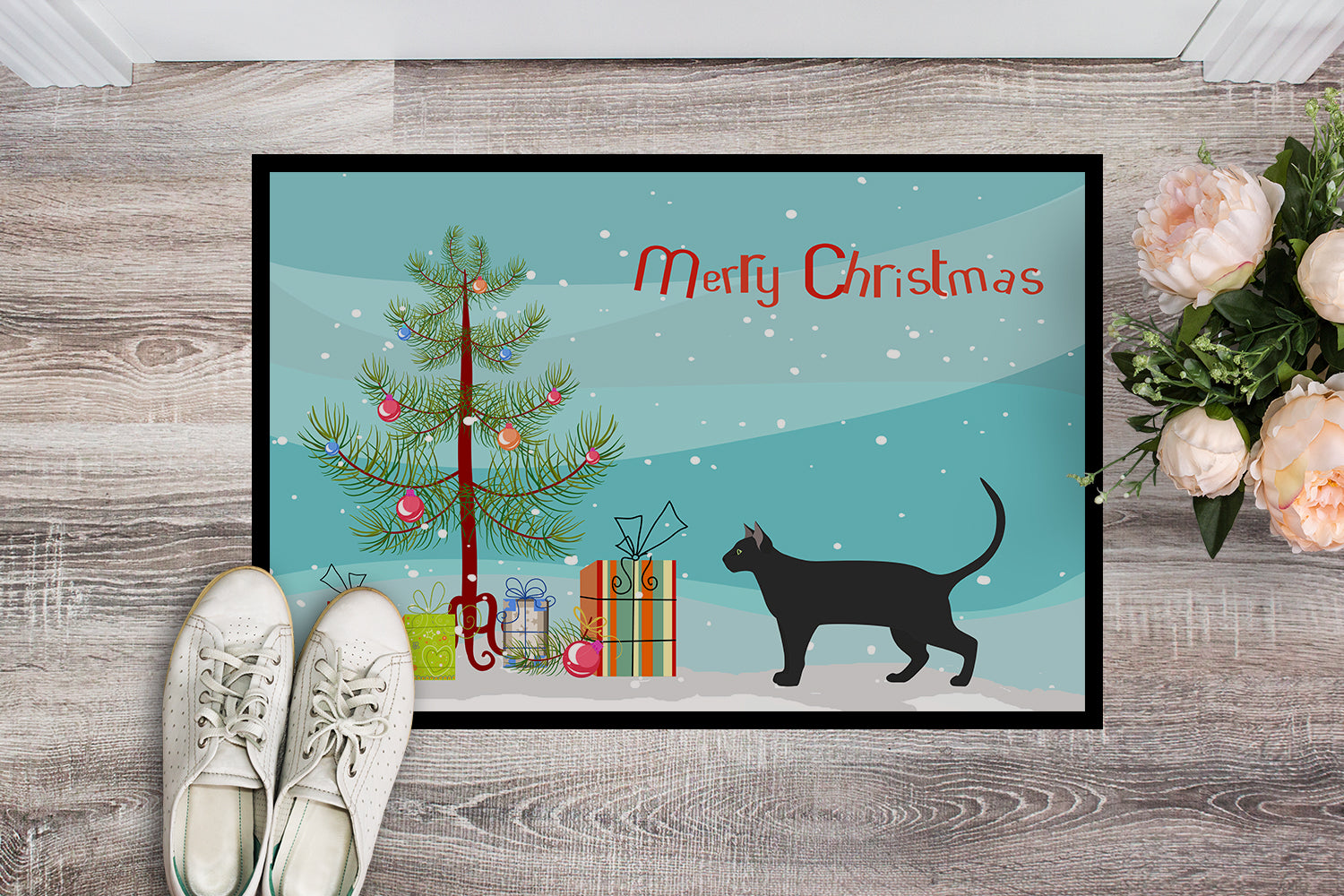 Pantherette Cat Christmas Doormat Indoor Outdoor 24H X 36W Front Door Mat Rugs for Entryway, Non Slip Washable Low Pile,