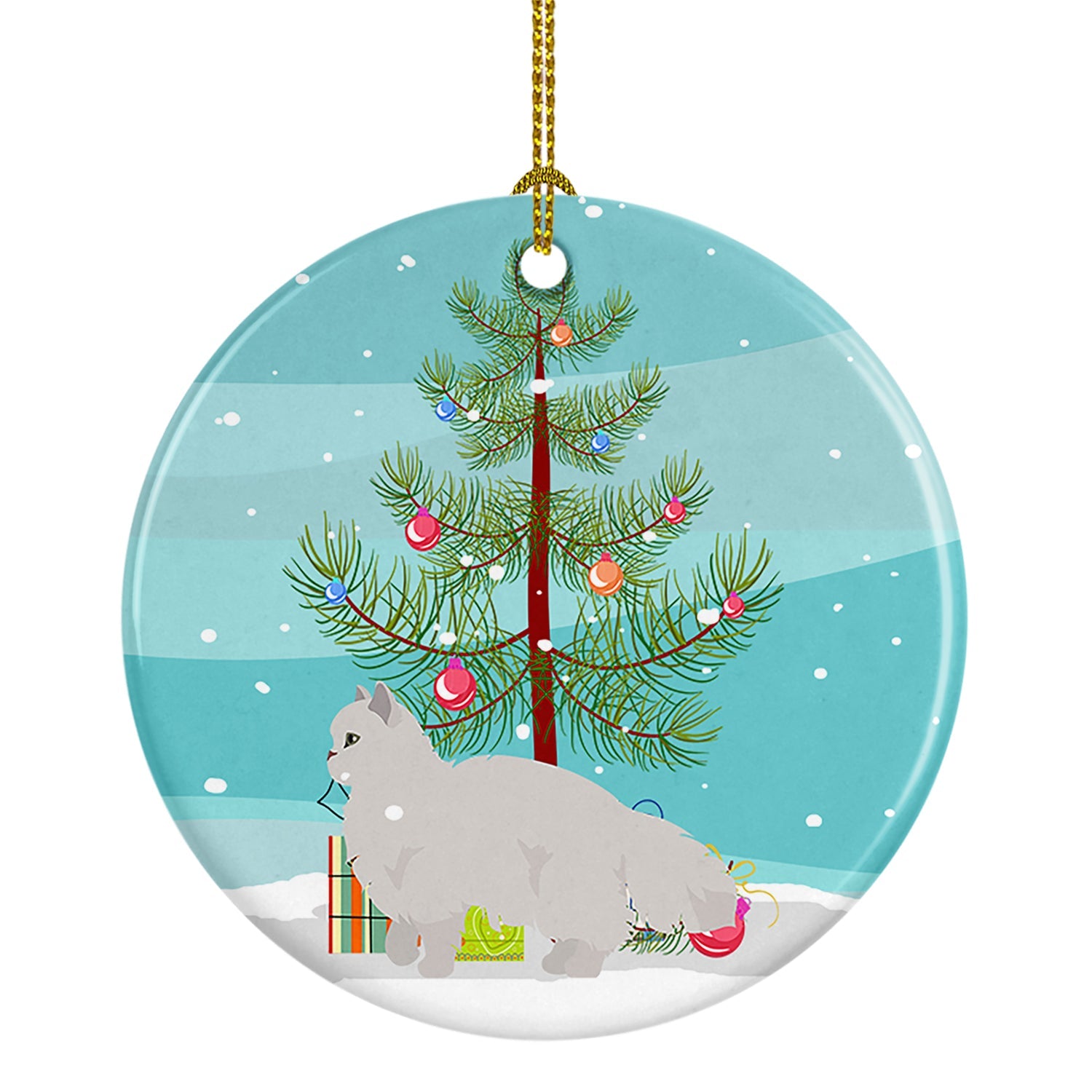 White Persian Traditional Cat Christmas Ceramic Ornament Christmas Tree Hanging Decorations for Home Christmas Holiday, Party, Gift, 3 in, Multicolor