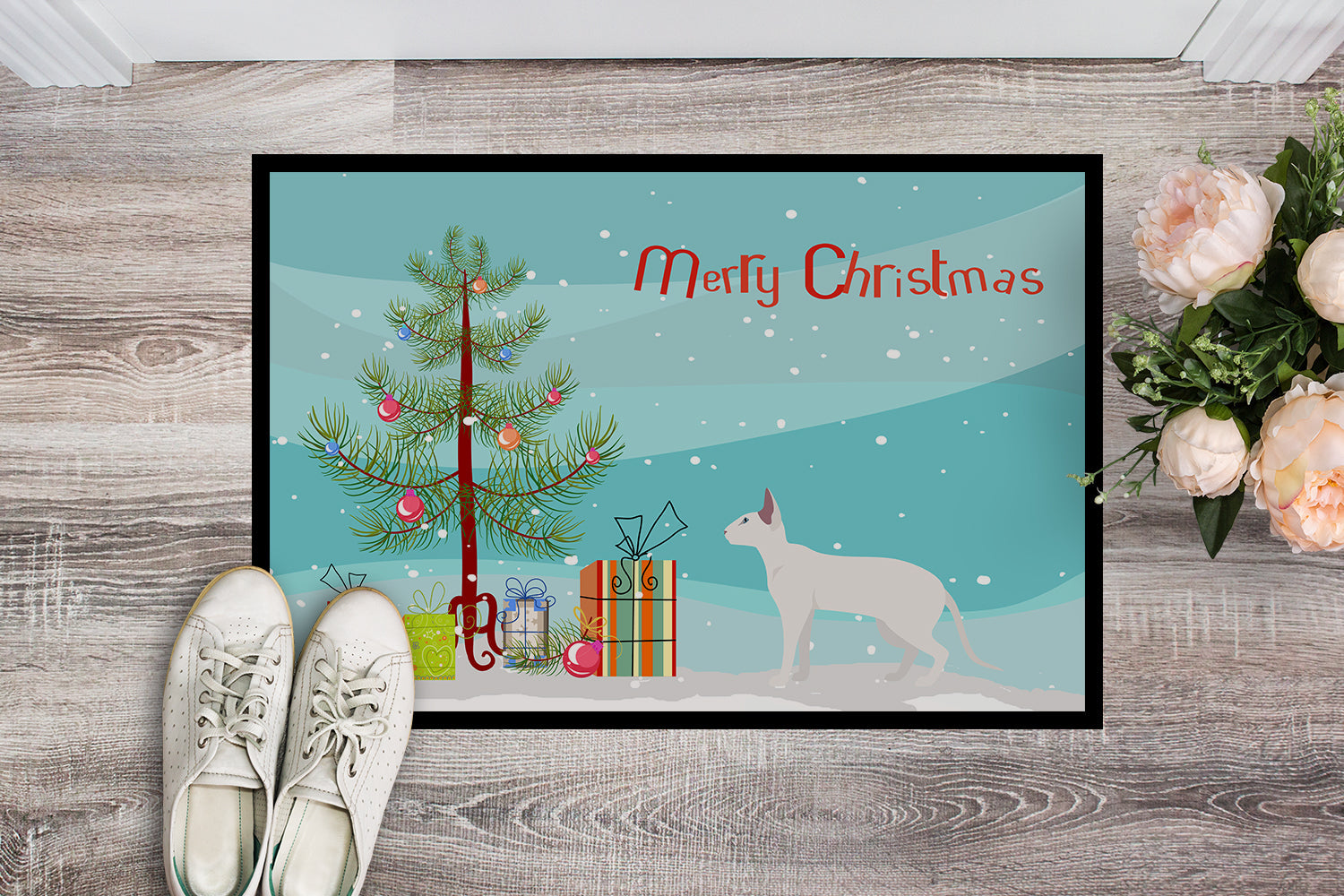 Peterbald Cat Christmas Doormat Indoor Outdoor 18H X 27W Front Door Mat Rugs for Entryway, Non Slip Washable