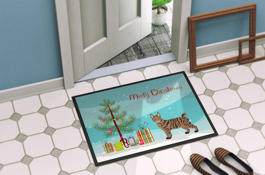 Pixie Bob Cat  Christmas Doormat Indoor Outdoor 18H X 27W Front Door Mat Rugs for Entryway, Non Slip Washable