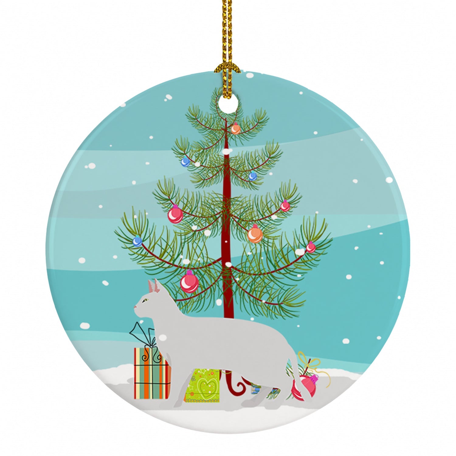 Russian White Black Cat Christmas Ceramic Ornament Christmas Tree Hanging Decorations for Home Christmas Holiday, Party, Gift, 3 in, Multicolor