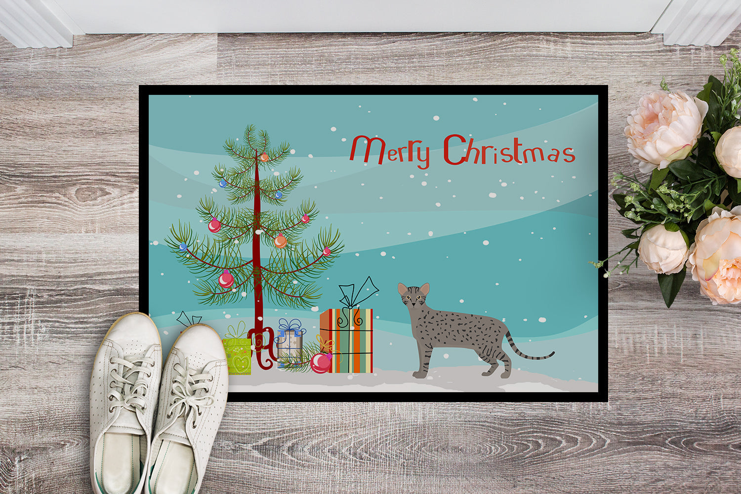 Safari Cat Christmas Doormat Indoor Outdoor 18H X 27W Front Door Mat Rugs for Entryway, Non Slip Washable