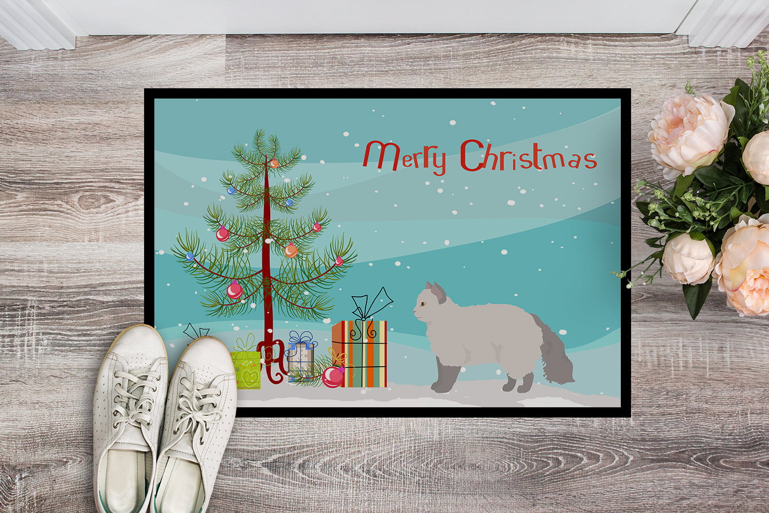 Selkirk Rex Cat Christmas Doormat Indoor Outdoor 24H X 36W Front Door Mat Rugs for Entryway, Non Slip Washable Low Pile,