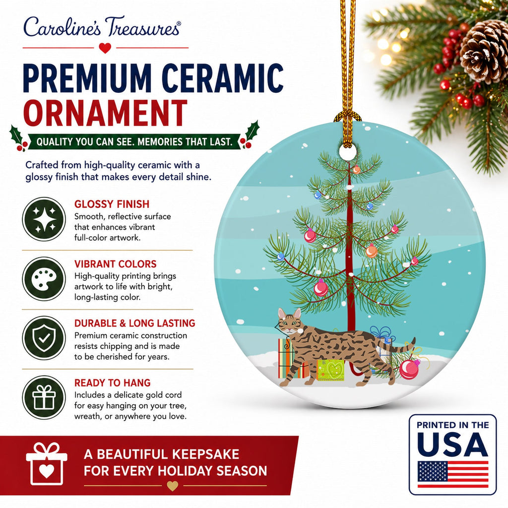 Serengeti Cat Christmas Ceramic Ornament Christmas Tree Hanging Decorations for Home Christmas Holiday, Party, Gift, 3 in, Multicolor