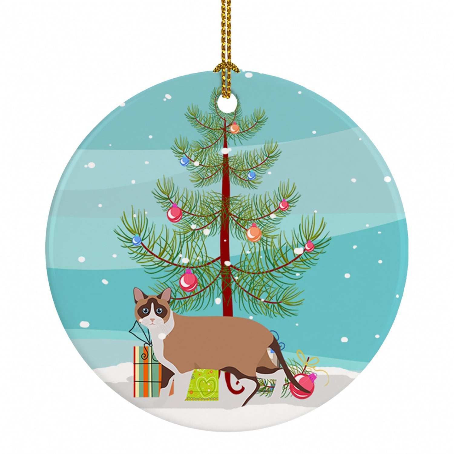 Snowshoe Cat Christmas Ceramic Ornament Christmas Tree Hanging Decorations for Home Christmas Holiday, Party, Gift, 3 in, Multicolor