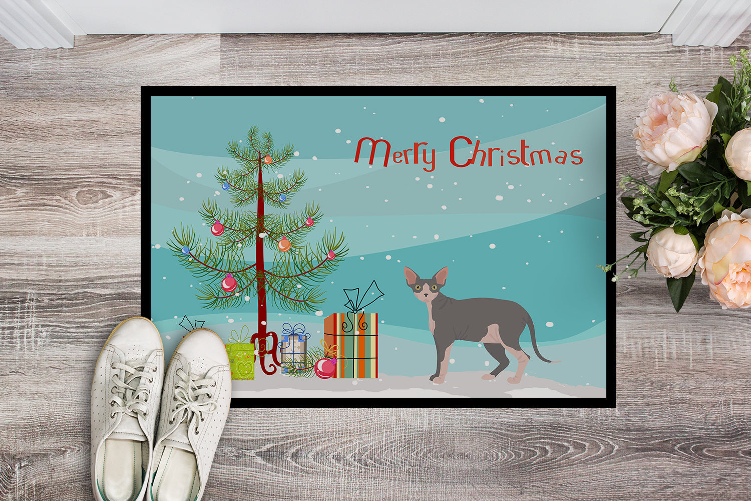 Sphynx Cat Christmas Doormat Indoor Outdoor 24H X 36W Front Door Mat Rugs for Entryway, Non Slip Washable Low Pile,